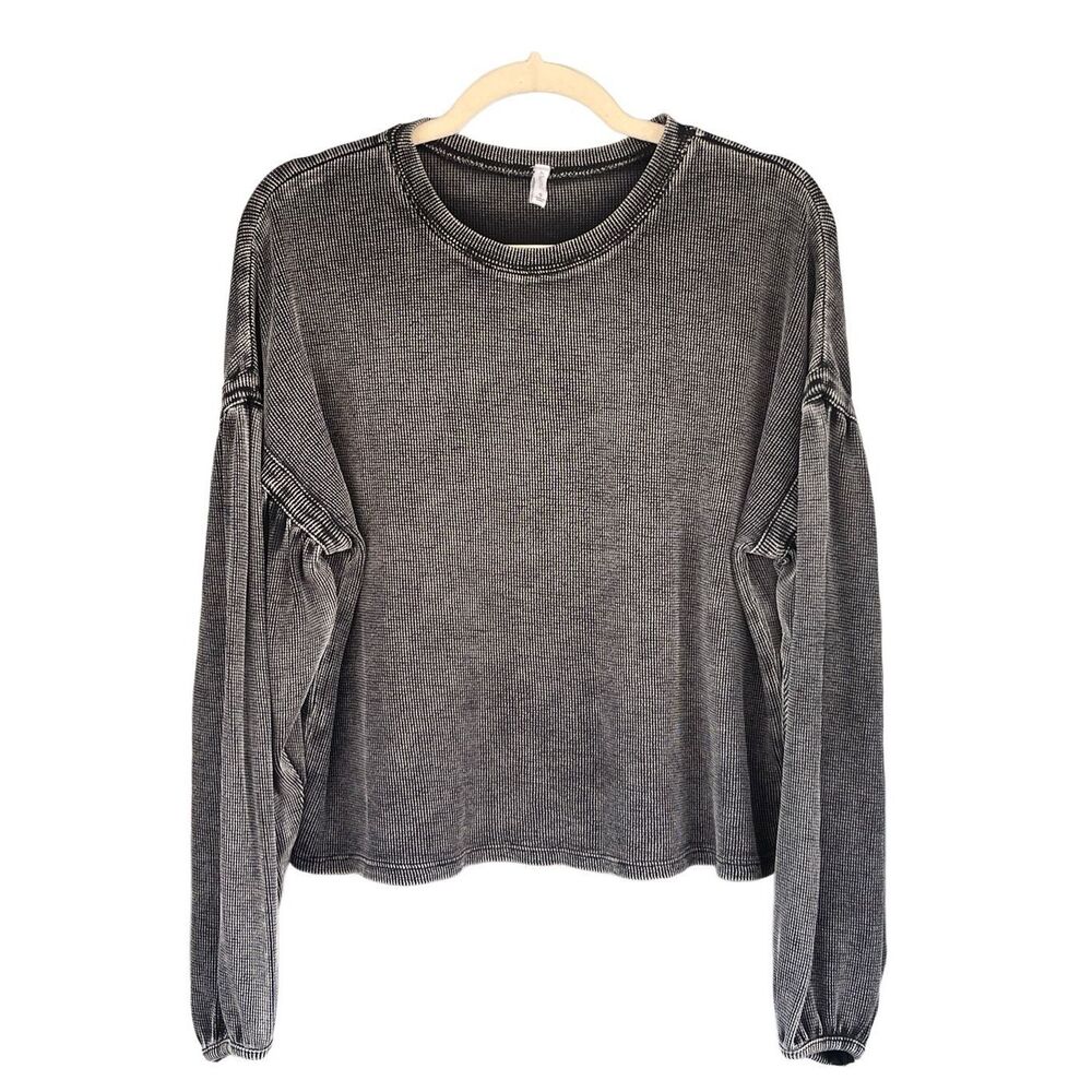 Z Supply Grunge Goth Waffle Long Sleeve Top Size Large